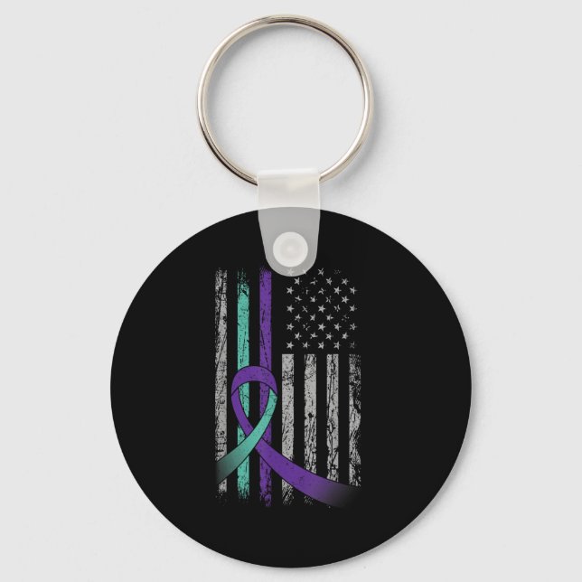 Suicide Prevention Awareness America Flag Teal Pur Key Ring (Front)