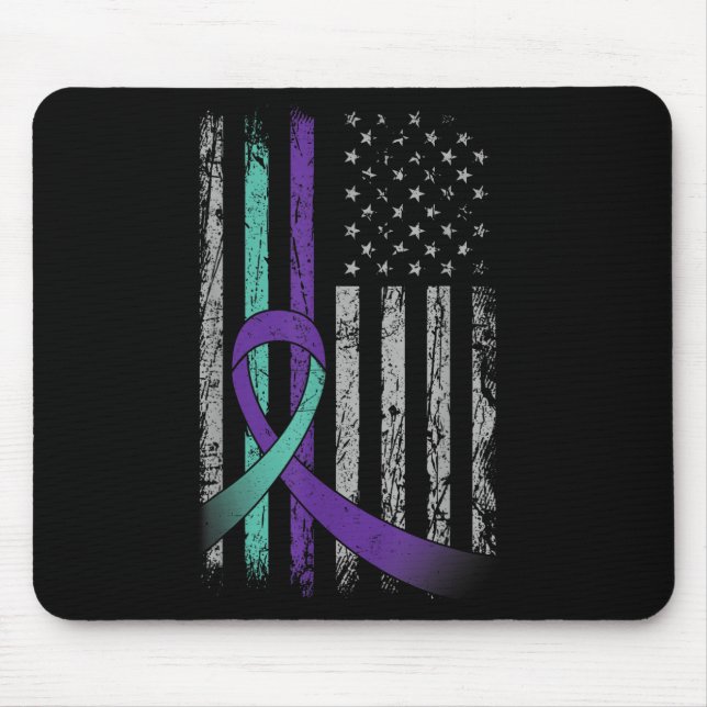 Suicide Prevention Awareness America Flag Teal Pur Mouse Mat (Front)