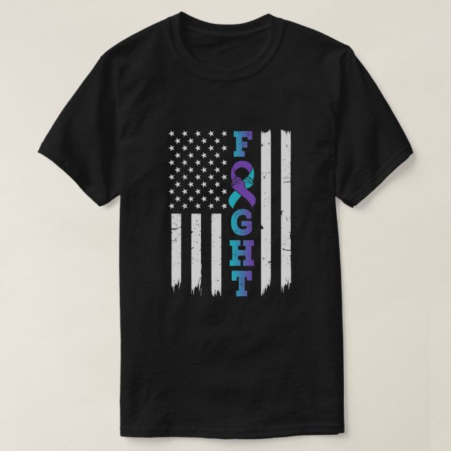 Suicide Prevention Awareness American Flag Distres T-Shirt (Design Front)