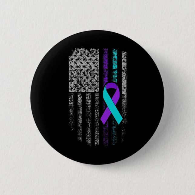 Suicide Prevention Awareness American Flag Ribbon  6 Cm Round Badge (Front)