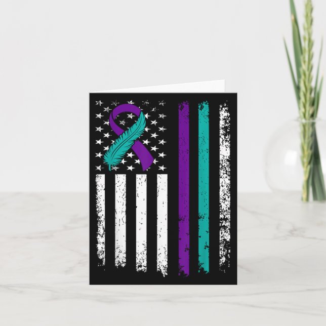 Suicide Prevention Awareness American Flag Ribbon  Card (Front)