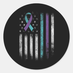 Suicide Prevention Awareness American Flag Ribbon Classic Round Sticker