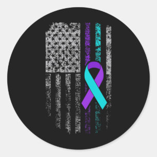 Suicide Prevention Awareness American Flag Ribbon Classic Round Sticker