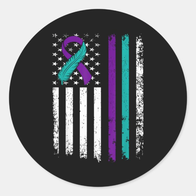 Suicide Prevention Awareness American Flag Ribbon  Classic Round Sticker (Front)