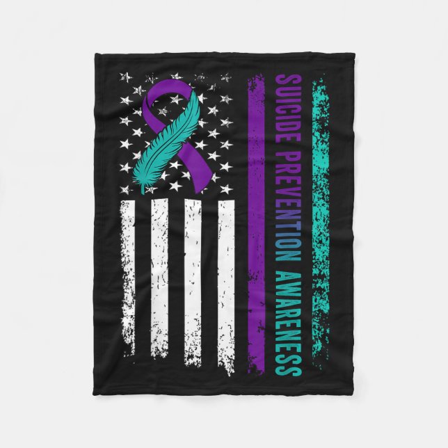 Suicide Prevention Awareness American Flag Ribbon  Fleece Blanket (Front)