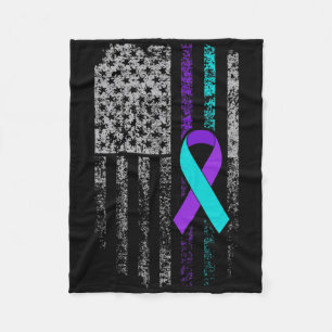 Suicide Prevention Awareness American Flag Ribbon Fleece Blanket