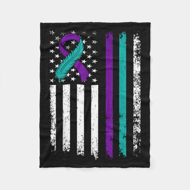 Suicide Prevention Awareness American Flag Ribbon  Fleece Blanket (Front)