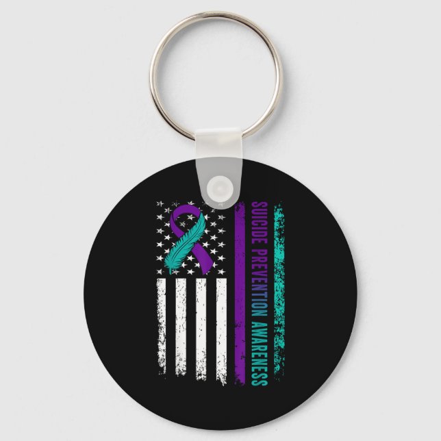 Suicide Prevention Awareness American Flag Ribbon  Key Ring (Front)