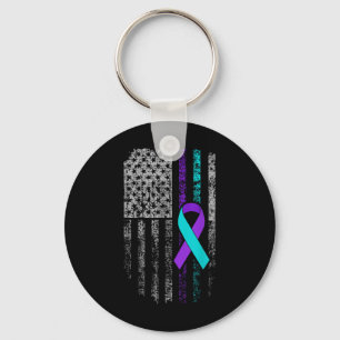 Suicide Prevention Awareness American Flag Ribbon Key Ring