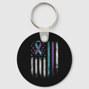 Suicide Prevention Awareness American Flag Ribbon Key Ring