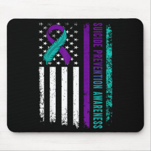 Suicide Prevention Awareness American Flag Ribbon Mouse Mat