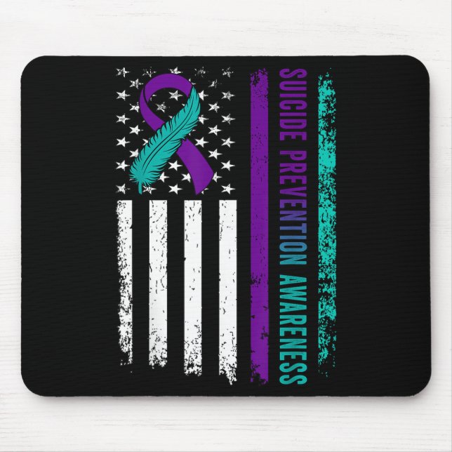 Suicide Prevention Awareness American Flag Ribbon  Mouse Mat (Front)