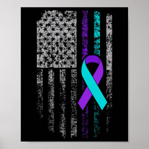 Suicide Prevention Awareness American Flag Ribbon  Poster