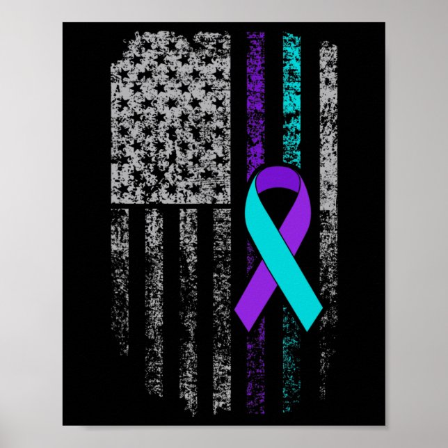 Suicide Prevention Awareness American Flag Ribbon  Poster (Front)