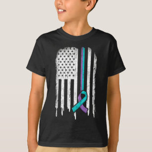Suicide Prevention Awareness American Flag Ribbon T-Shirt