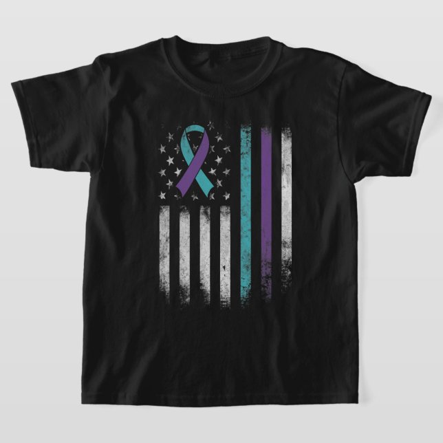 Suicide Prevention Awareness American Flag Ribbon  T-Shirt (Laydown)