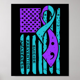 Suicide Prevention Awareness American Flag Semicol Poster