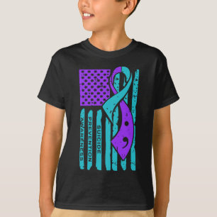 Suicide Prevention Awareness American Flag Semicol T-Shirt