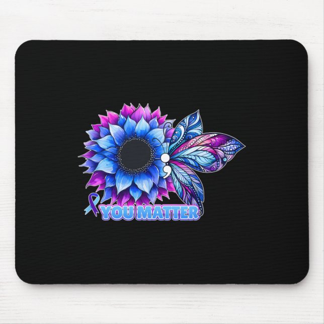 Suicide Prevention Awareness Butterfly Semicolon  Mouse Mat (Front)