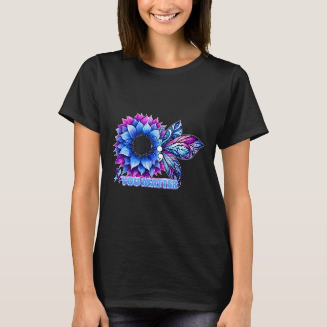 Suicide Prevention Awareness Butterfly Semicolon  T-Shirt (Front)