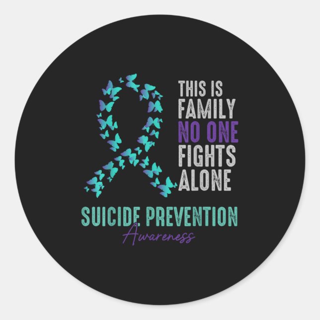 Suicide Prevention Awareness Butterfly Teal Purple Classic Round Sticker (Front)