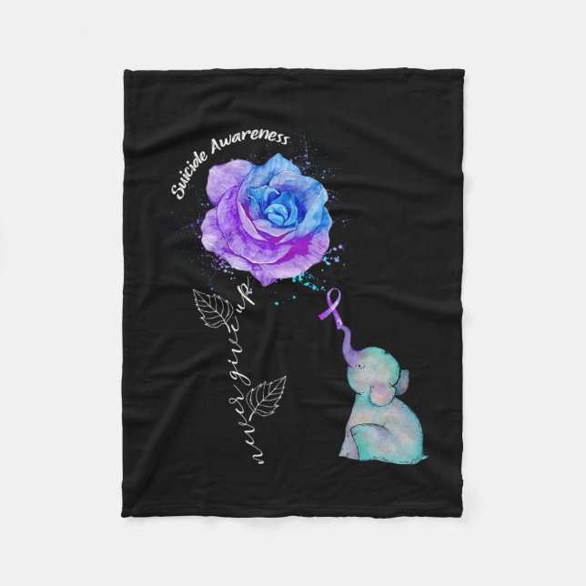 Suicide Prevention Awareness Flower Elephant  Fleece Blanket (Front)