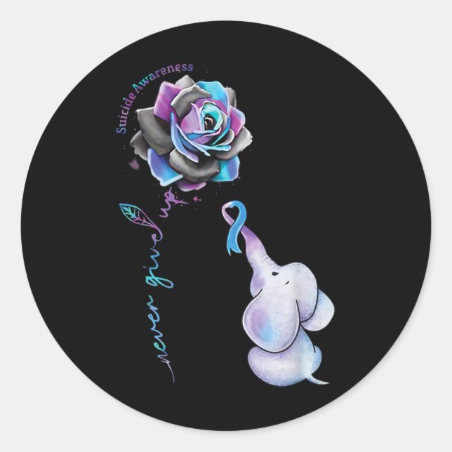 Suicide Prevention Awareness Flower Elephant Ribbo Classic Round Sticker (Front)