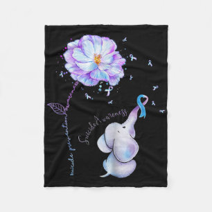 Suicide Prevention Awareness Flower Elephant Ribbo Fleece Blanket