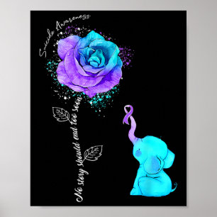 Suicide Prevention Awareness Flower Elephant Ribbo Poster