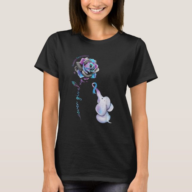 Suicide Prevention Awareness Flower Elephant Ribbo T-Shirt (Front)