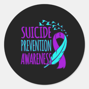 Suicide Prevention Awareness Happy Ribbon Support Classic Round Sticker
