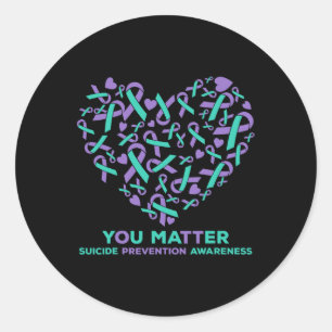 Suicide Prevention Awareness Heart Ribbon You Matt Classic Round Sticker