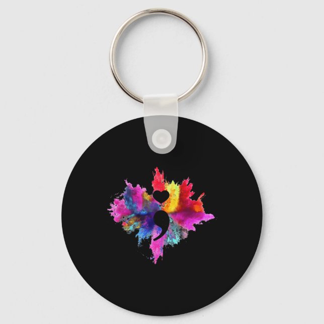 Suicide Prevention Awareness Heart Shape Semicolon Key Ring (Front)