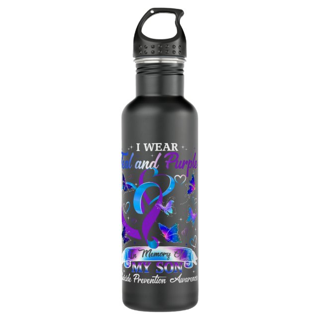 Suicide Prevention Awareness I Wear Teal Purple Fo 710 Ml Water Bottle (Front)