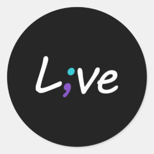 Suicide Prevention Awareness Live Love Semicolon Classic Round Sticker