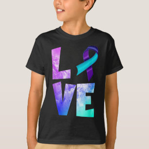 Suicide Prevention Awareness Love Purple Teal Ribb T-Shirt