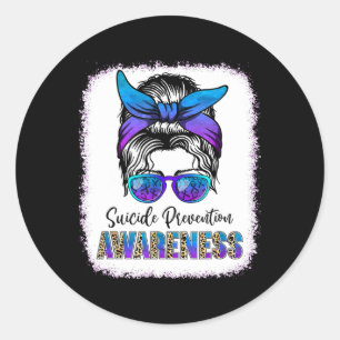 Suicide Prevention Awareness Messy Bun Hair Woman Classic Round Sticker