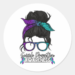 Suicide Prevention Awareness Messy Bun Women Classic Round Sticker