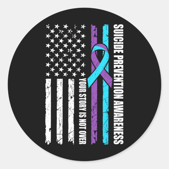 Suicide Prevention Awareness Month Flag Teal And P Classic Round Sticker (Front)