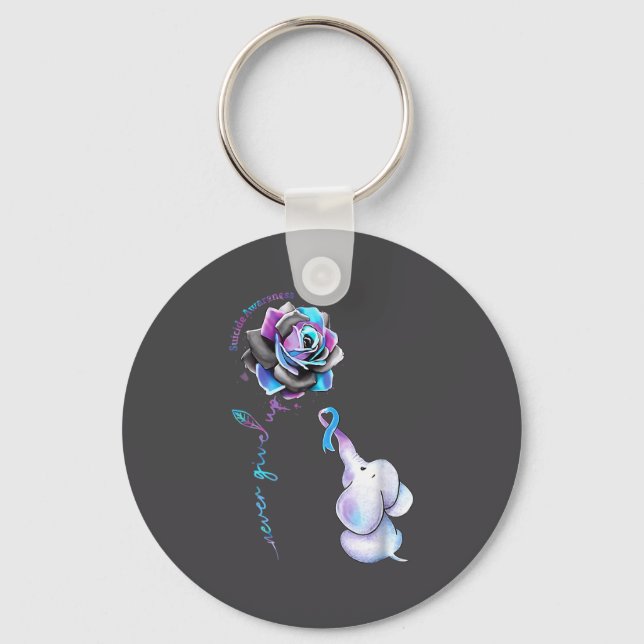 Suicide Prevention Awareness Month Flower Elephant Key Ring (Front)