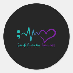 Suicide Prevention Awareness Month Semicolon Heart Classic Round Sticker