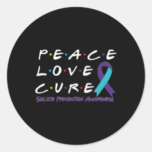 Suicide Prevention Awareness Peace Love Cure Classic Round Sticker