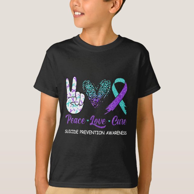 Suicide Prevention Awareness Peace Love Cure Leopa T-Shirt (Front)