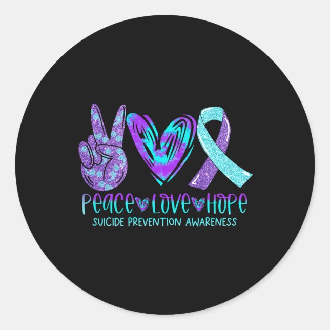 Suicide Prevention Awareness Peace Love Hope Menta Classic Round Sticker (Front)