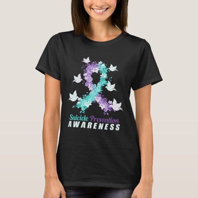 Suicide Prevention Awareness Pink And Teal Ribbon  T-Shirt (Front)