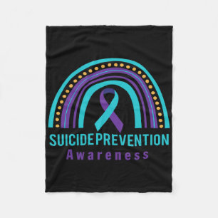 Suicide Prevention Awareness Rainbow And Teal And Fleece Blanket