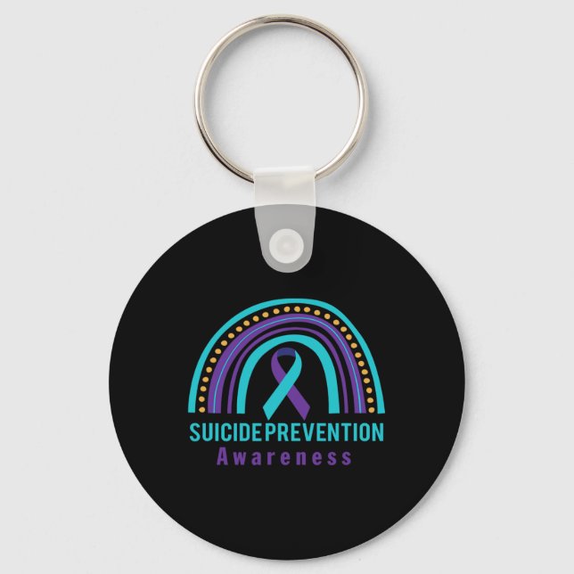 Suicide Prevention Awareness Rainbow And Teal And  Key Ring (Front)