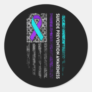 Suicide Prevention Awareness Ribbon American Flag Classic Round Sticker