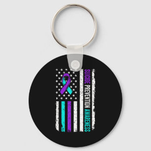 Suicide Prevention Awareness Ribbon American Flag Key Ring