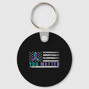 Suicide Prevention Awareness Ribbon American Flag Key Ring